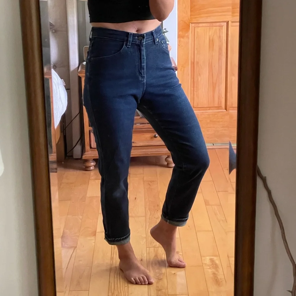 Vintage 90s Lee Dark Rinse High Rise Straight Leg Jeans Size 8S